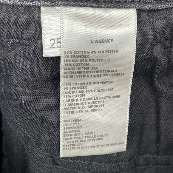 L’Agence Audrina Straight High Rise Jeans Vintage Black Worn Distressed 25 - Picture 15 of 15